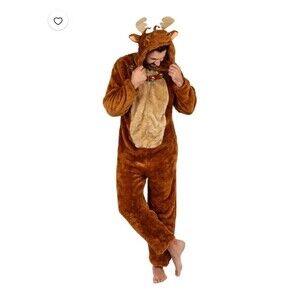 Briefly Stated Christmas Moose Union Suit Adult 2X-Large Plush Hooded Costume
